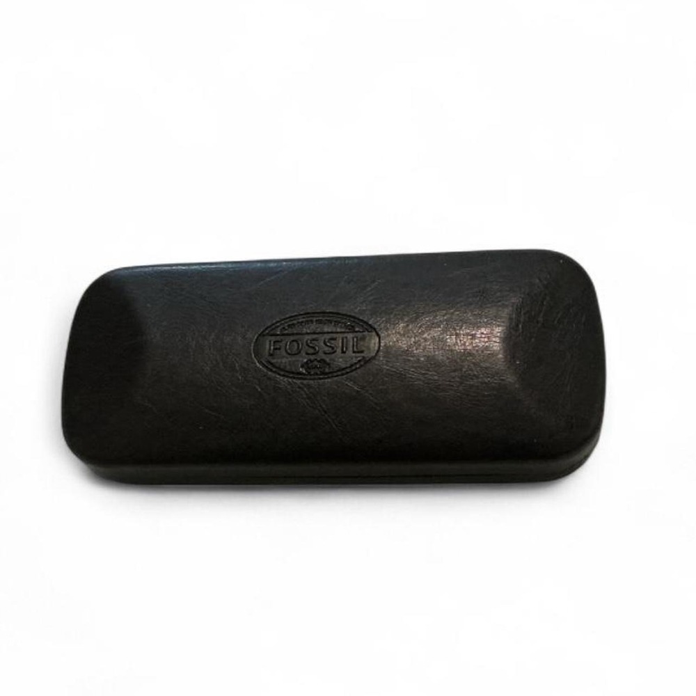 Fossil Eyewear Case Unisex Dark Brown Good Hard Shell Clamshell Logo Accessory